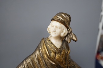 Georges Omerth (1895 - 1925) gilt bronze and Ivory figure of a tarot card reader on marble base 23cm